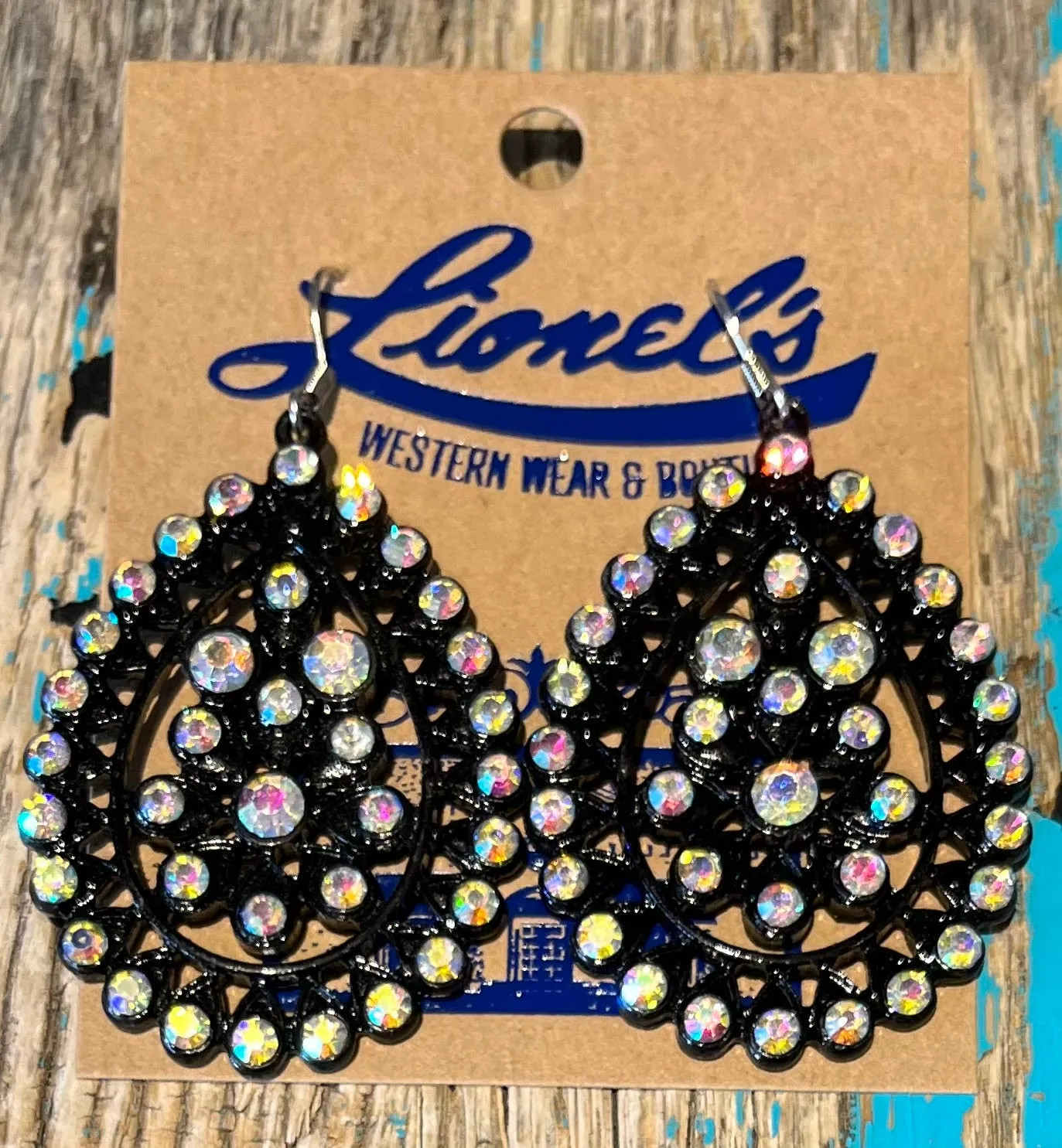 AB Crystals on Black Teardrop Earrings
