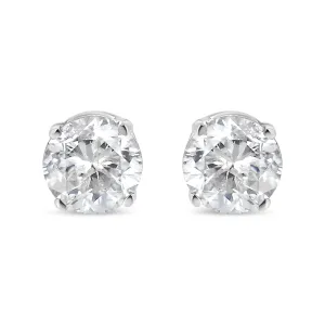 AGS Certified 14K White Gold 1.0 Cttw 4-Prong Set Brilliant Round-Cut Solitaire Diamond Push Back Stud Earrings (G-H Color, SI2-I1 Clarity)