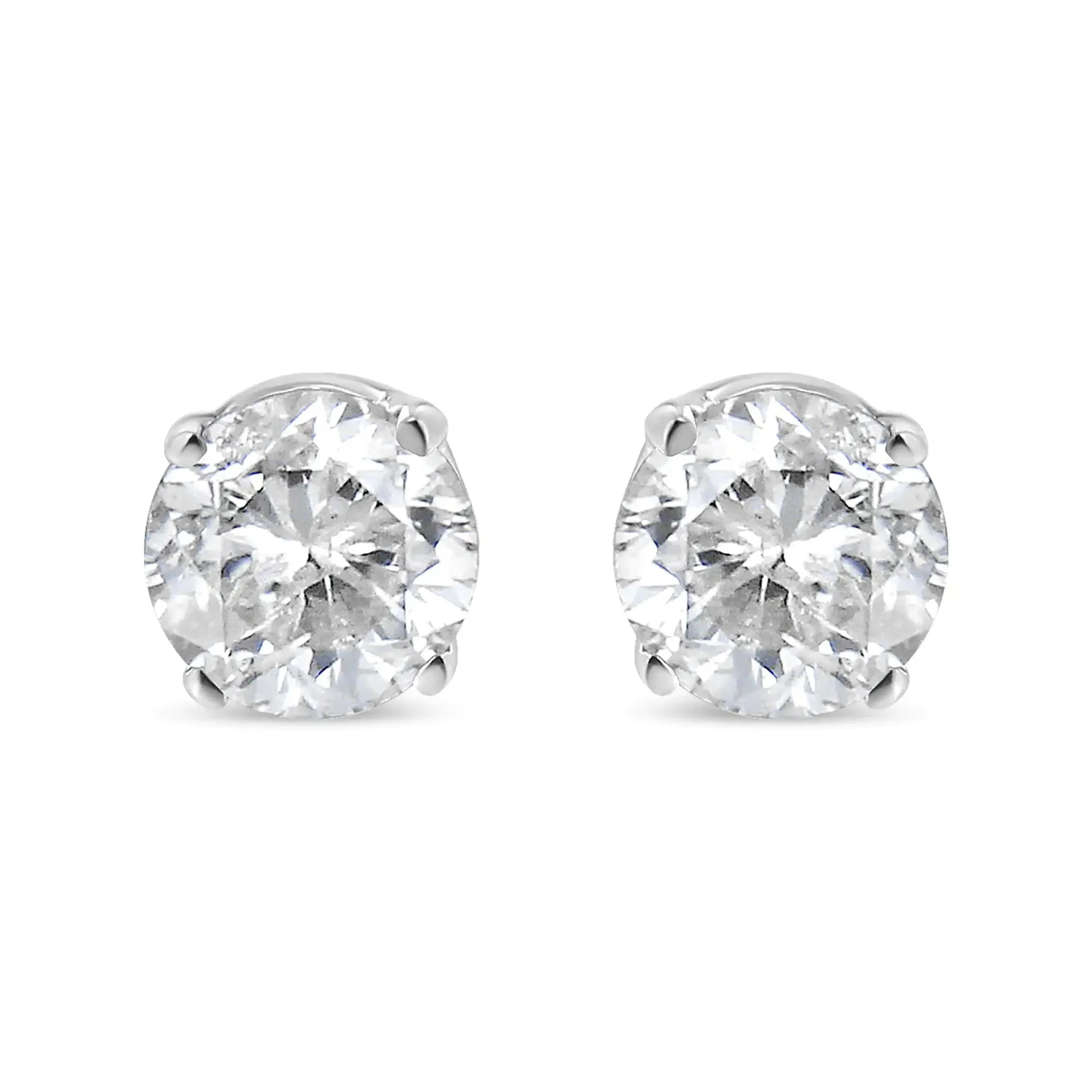 AGS Certified 14K White Gold 1.0 Cttw 4-Prong Set Brilliant Round-Cut Solitaire Diamond Push Back Stud Earrings (G-H Color, SI2-I1 Clarity)