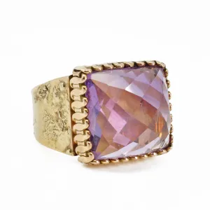 Amethyst 12.61 mm 9.6 carats Faceted Rose Cut 14K Handcrafted Gemstone Ring