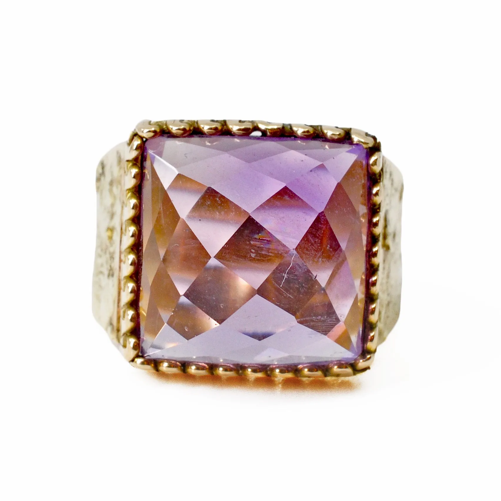Amethyst 12.61 mm 9.6 carats Faceted Rose Cut 14K Handcrafted Gemstone Ring