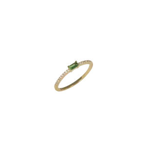 And Paris Bague Demi Pavee Diamants et Baguette Tsavorite en Or Jaune