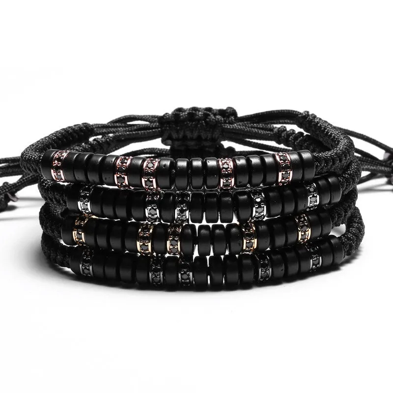Anil Arjandas men's bracelet ,Pave Black CZ Zircon Connector 7mm Coconut shell Bead Braiding pulseiras feminina Macrame Bangle