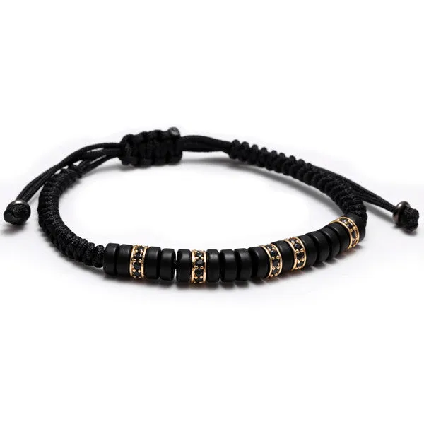 Anil Arjandas men's bracelet ,Pave Black CZ Zircon Connector 7mm Coconut shell Bead Braiding pulseiras feminina Macrame Bangle