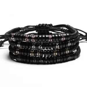Anil Arjandas men's bracelet ,Pave Black CZ Zircon Connector 7mm Coconut shell Bead Braiding pulseiras feminina Macrame Bangle