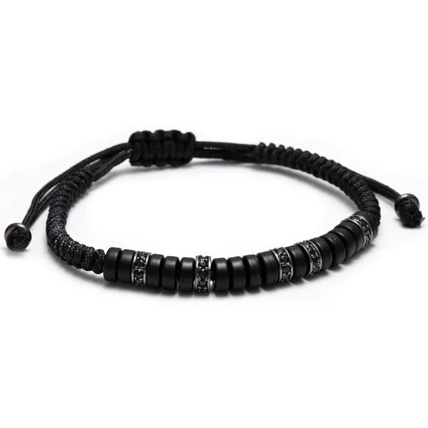 Anil Arjandas men's bracelet ,Pave Black CZ Zircon Connector 7mm Coconut shell Bead Braiding pulseiras feminina Macrame Bangle