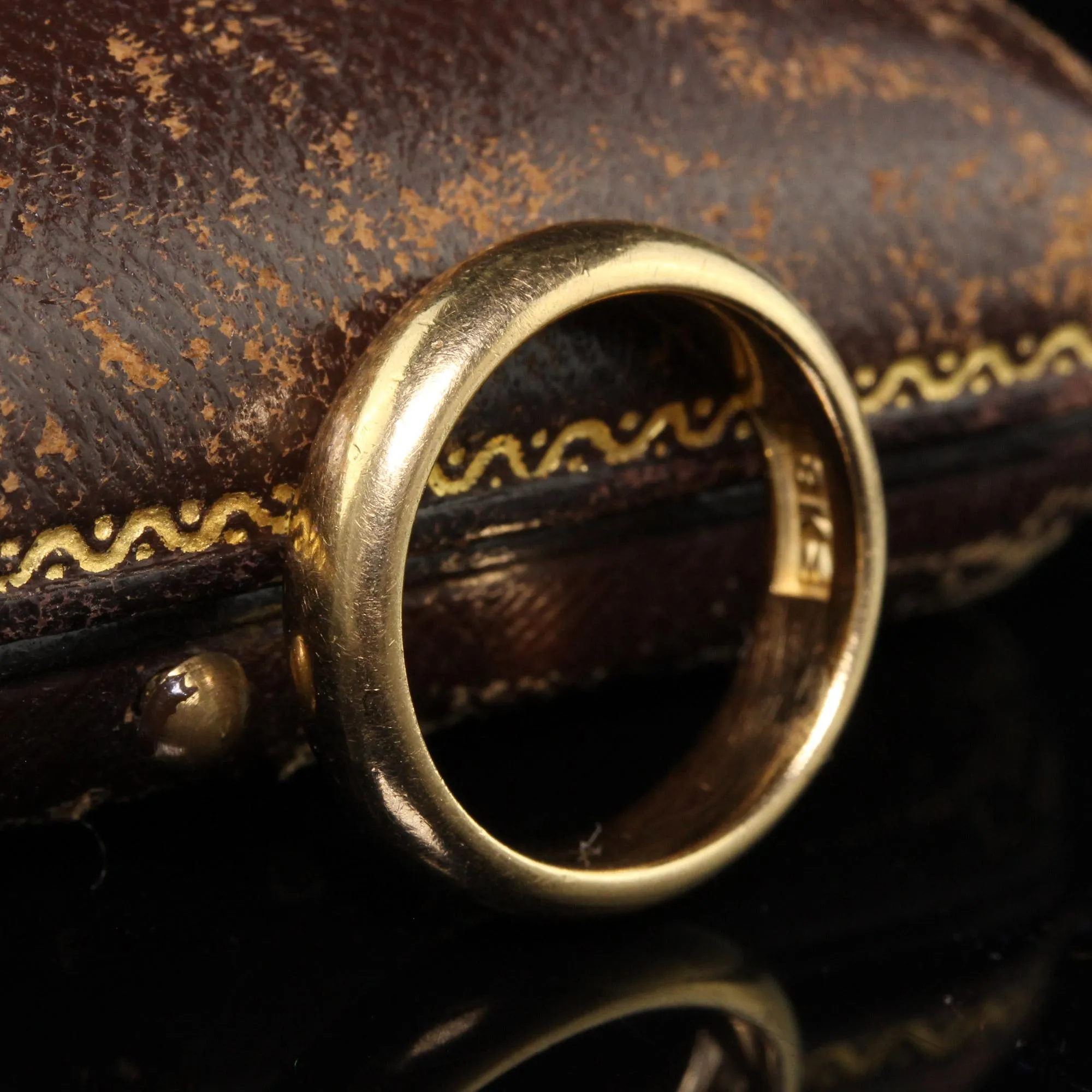 Antique Art Deco 18K Yellow Gold Classic Wide Wedding Band - Size 6