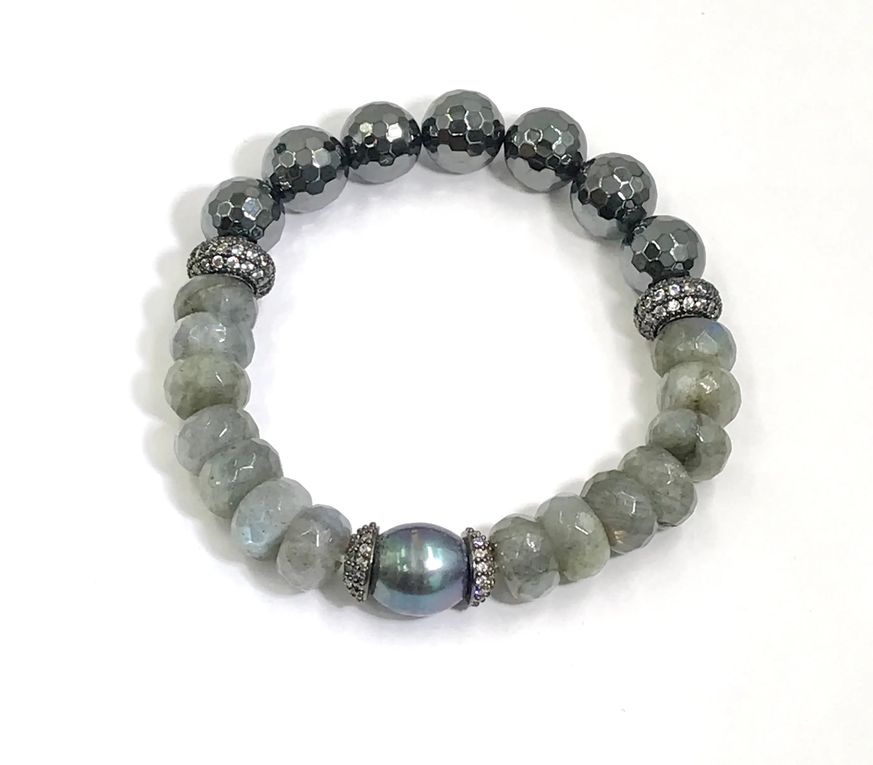 Aquamarine, Labradorite Gemstone Stack and Stretch Layering Bracelets Set
