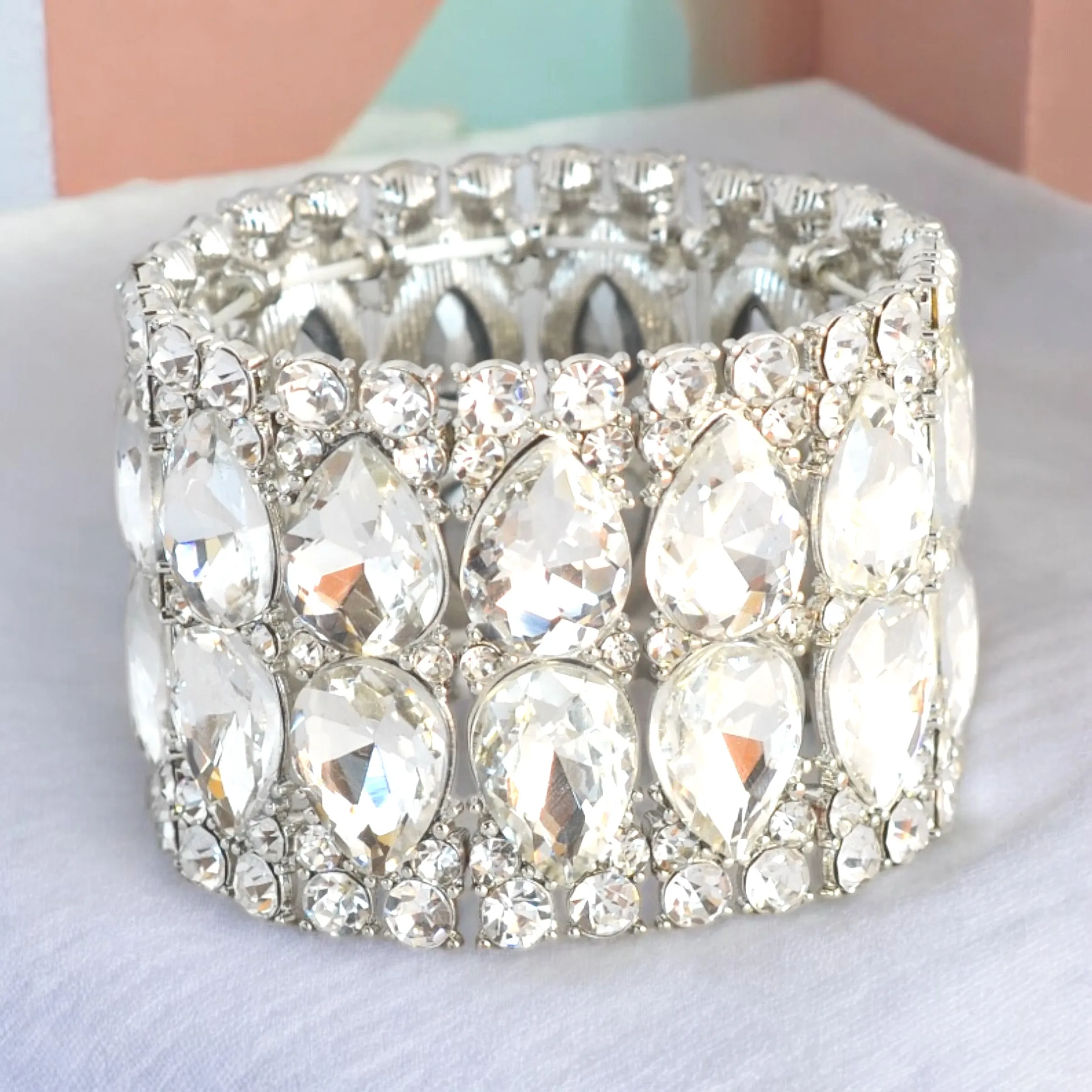 ARIANNA - clear double teardrop rhinestone bracelet