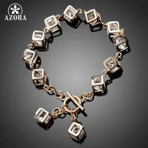 AZORA Brand Design Gold Color Stellux Austrian Crystal 12pcs Cube Charm Bracelet TS0023