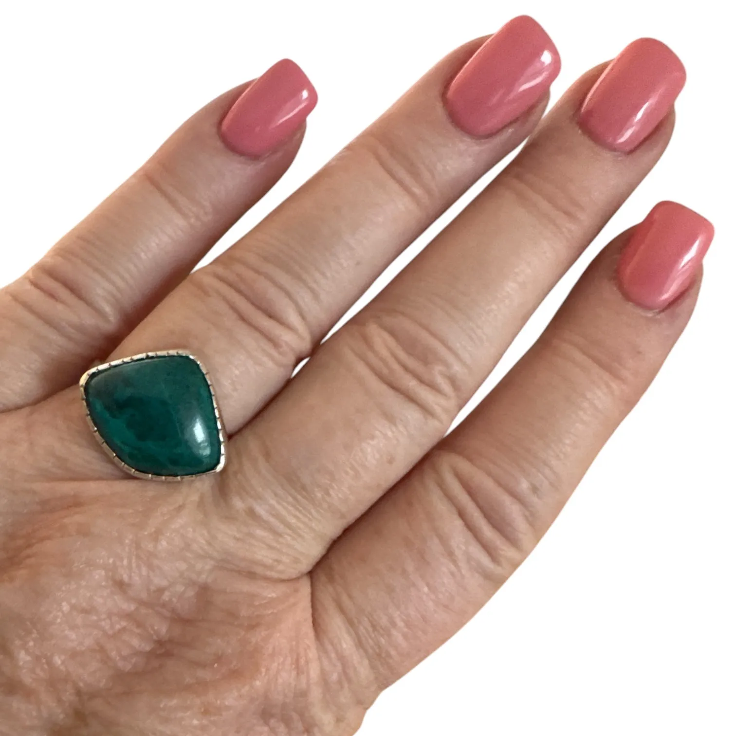 Azurite Chrysocolla Solid 925 Sterling Silver Ring 8