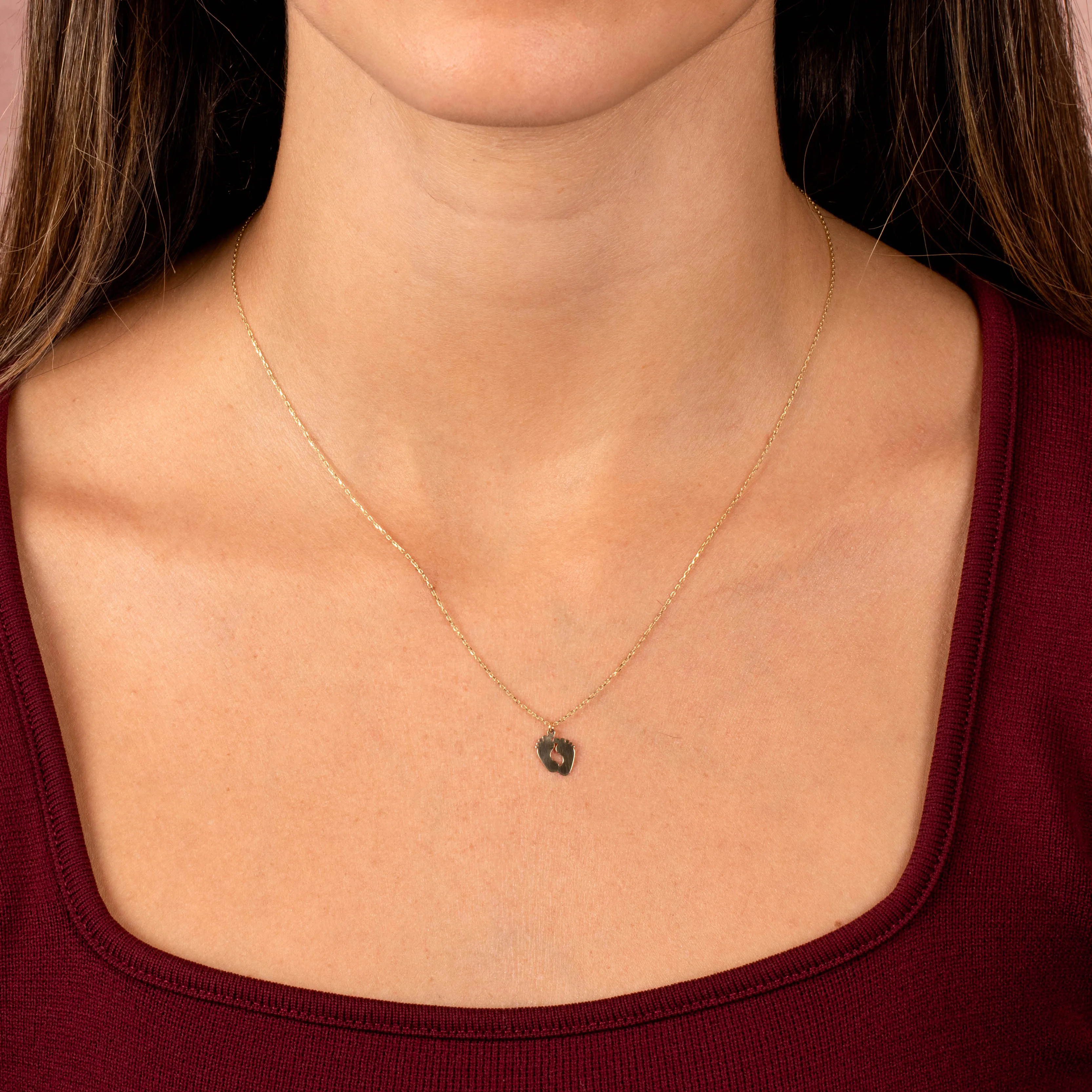 Baby Feet Pendant Necklace 14K