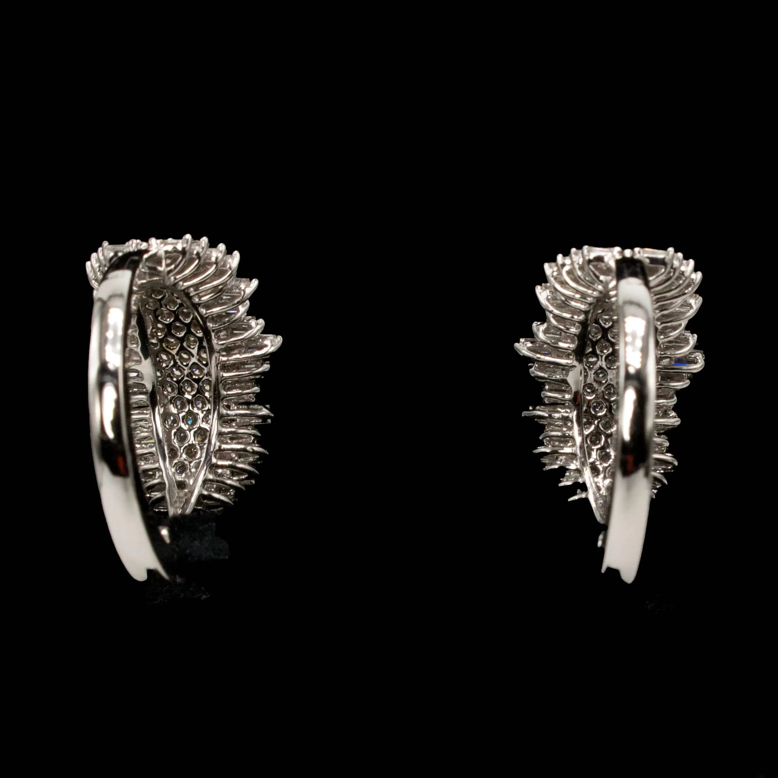 Baguette and Round Diamond Bar Style Hoop Earrings