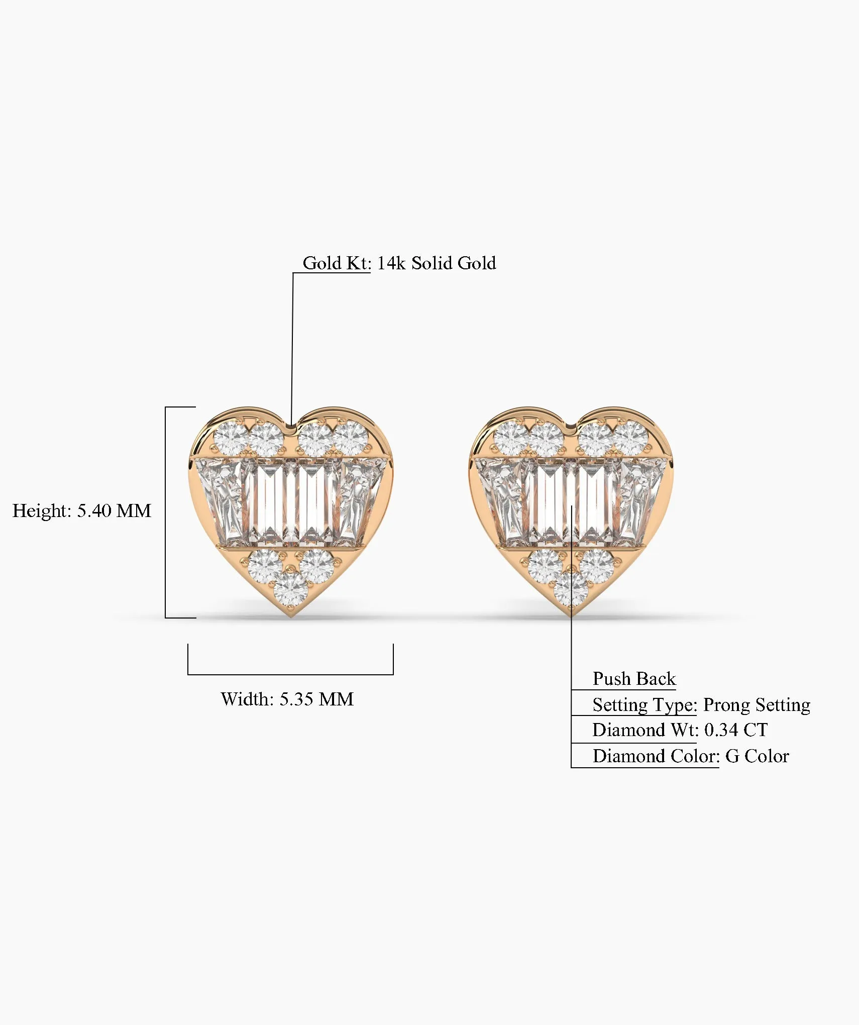 Baguette Diamond Heart Earrings
