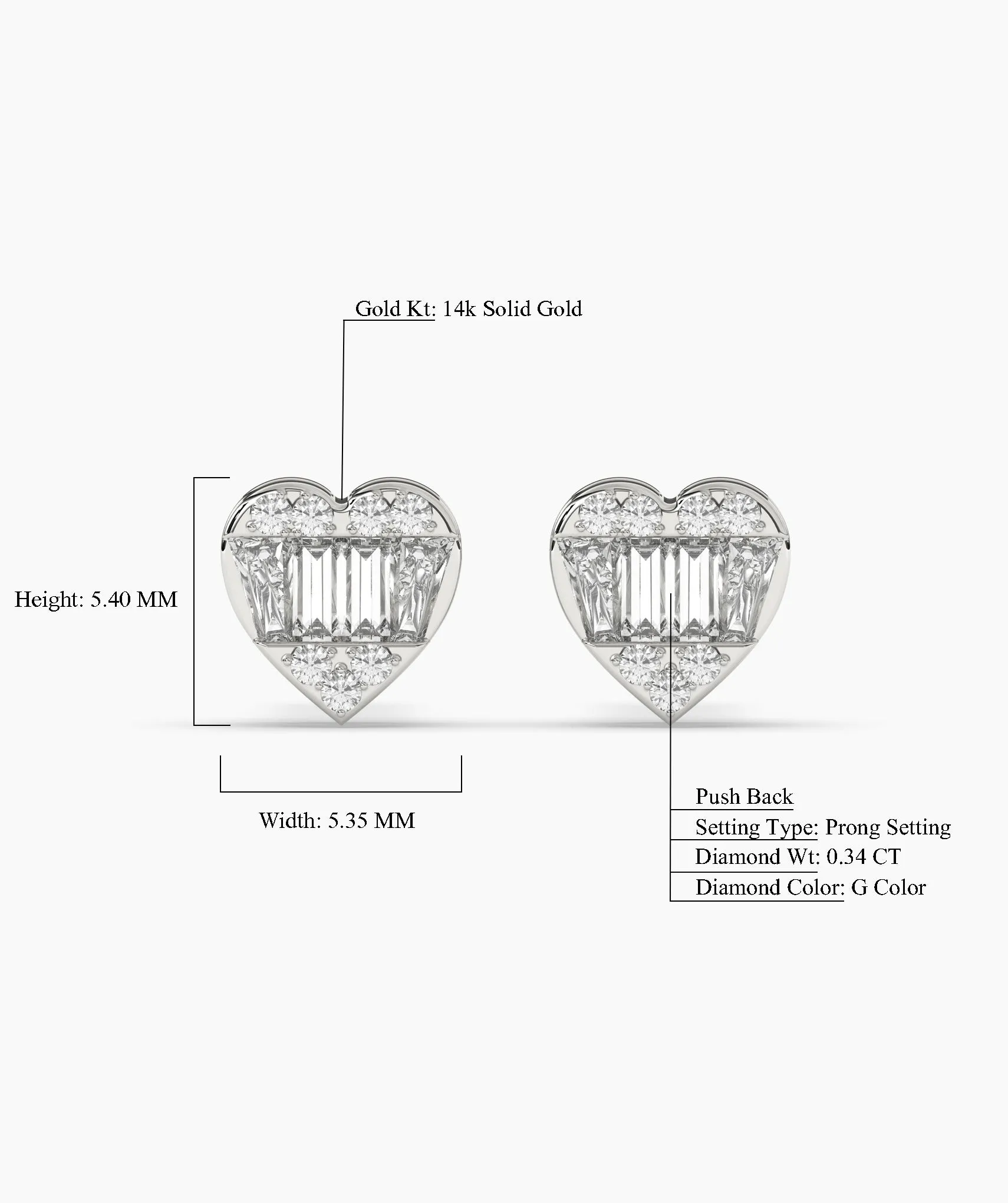 Baguette Diamond Heart Earrings