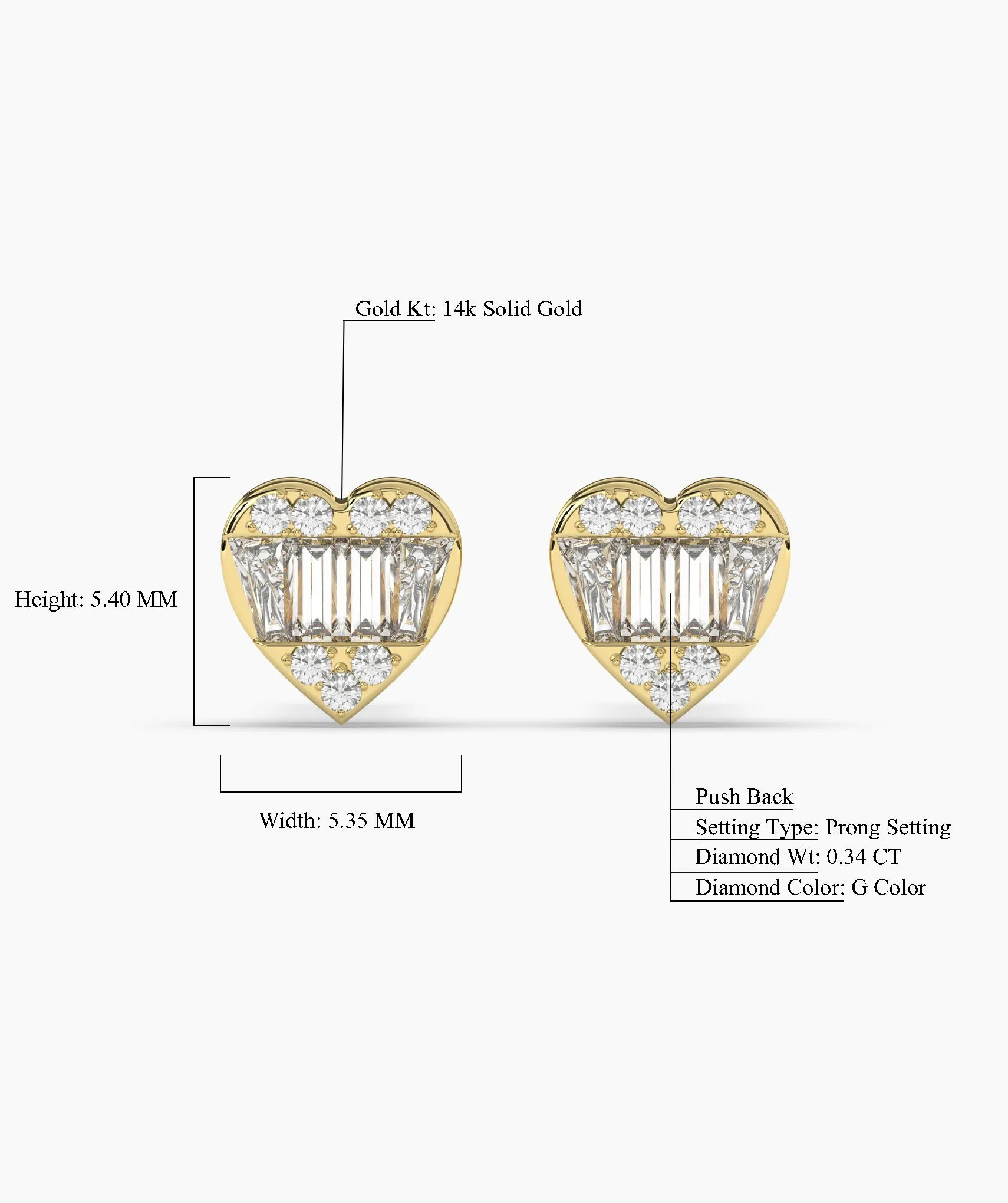 Baguette Diamond Heart Earrings