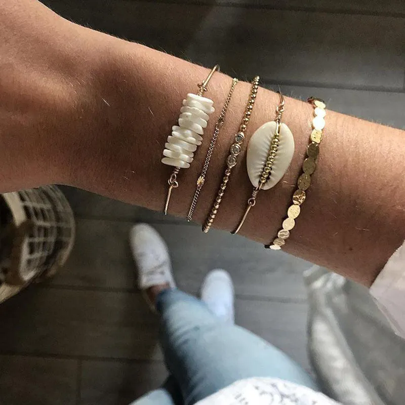Beach Bracelets - 5-Piece Gold Beaded Set
