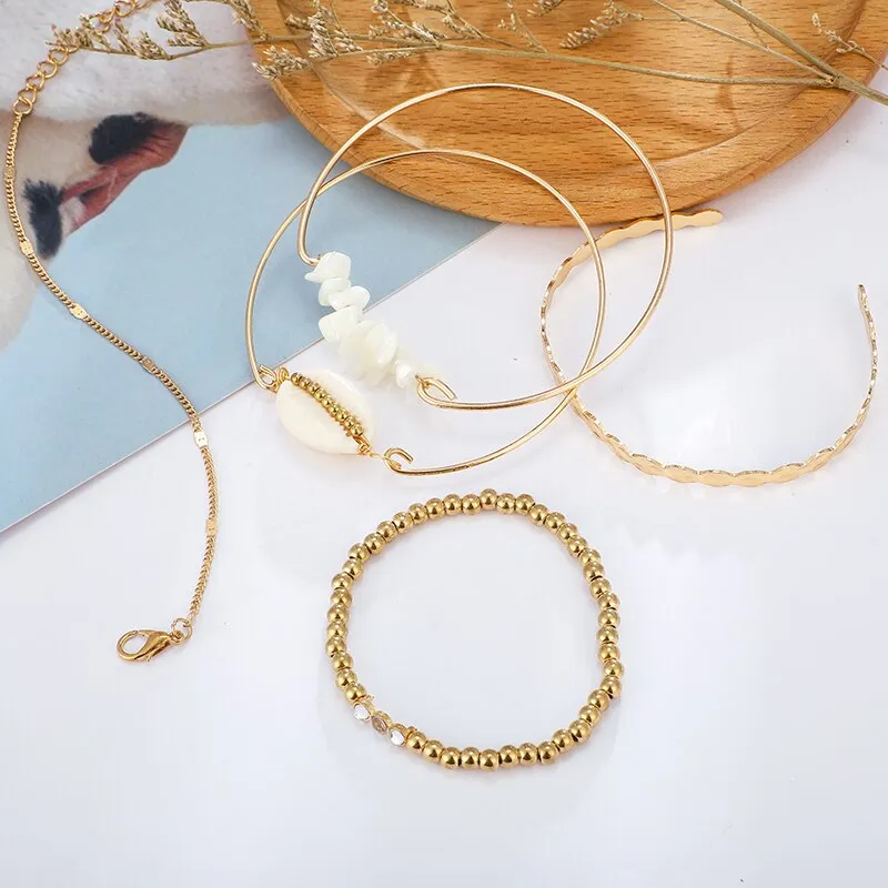 Beach Bracelets - 5-Piece Gold Beaded Set