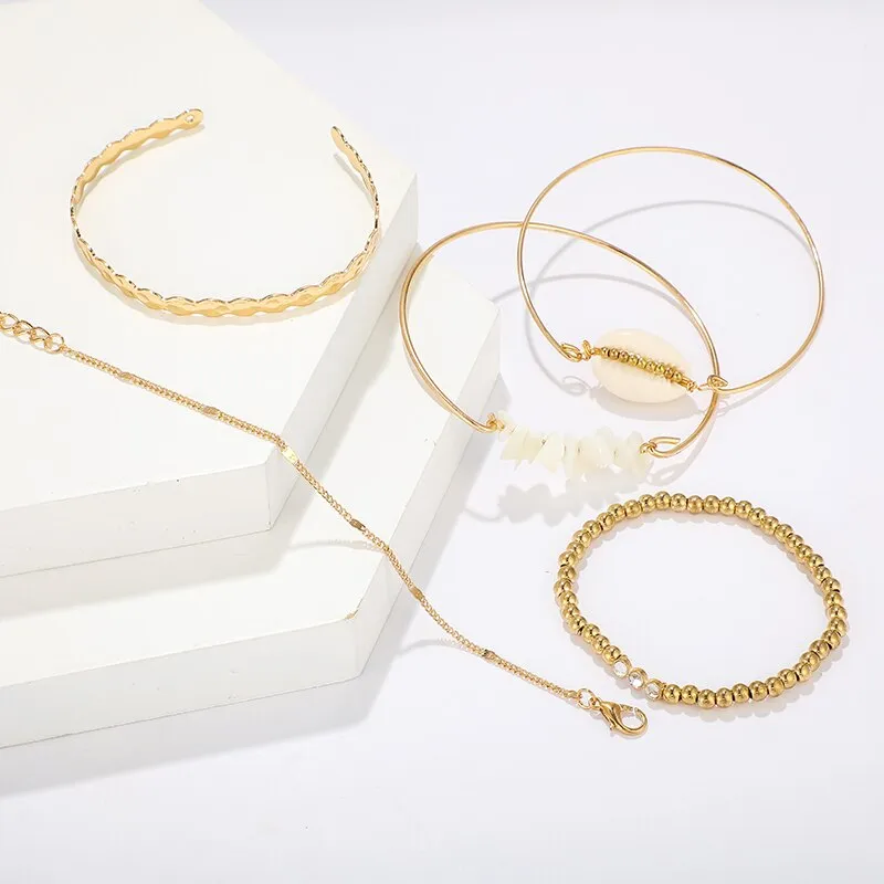 Beach Bracelets - 5-Piece Gold Beaded Set