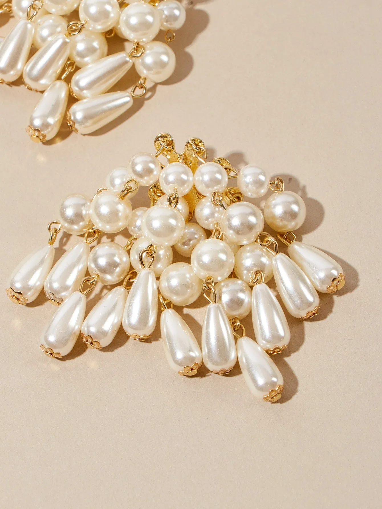 Belle Faux Pearl Beaded Tassel Drop Earrings - Gold