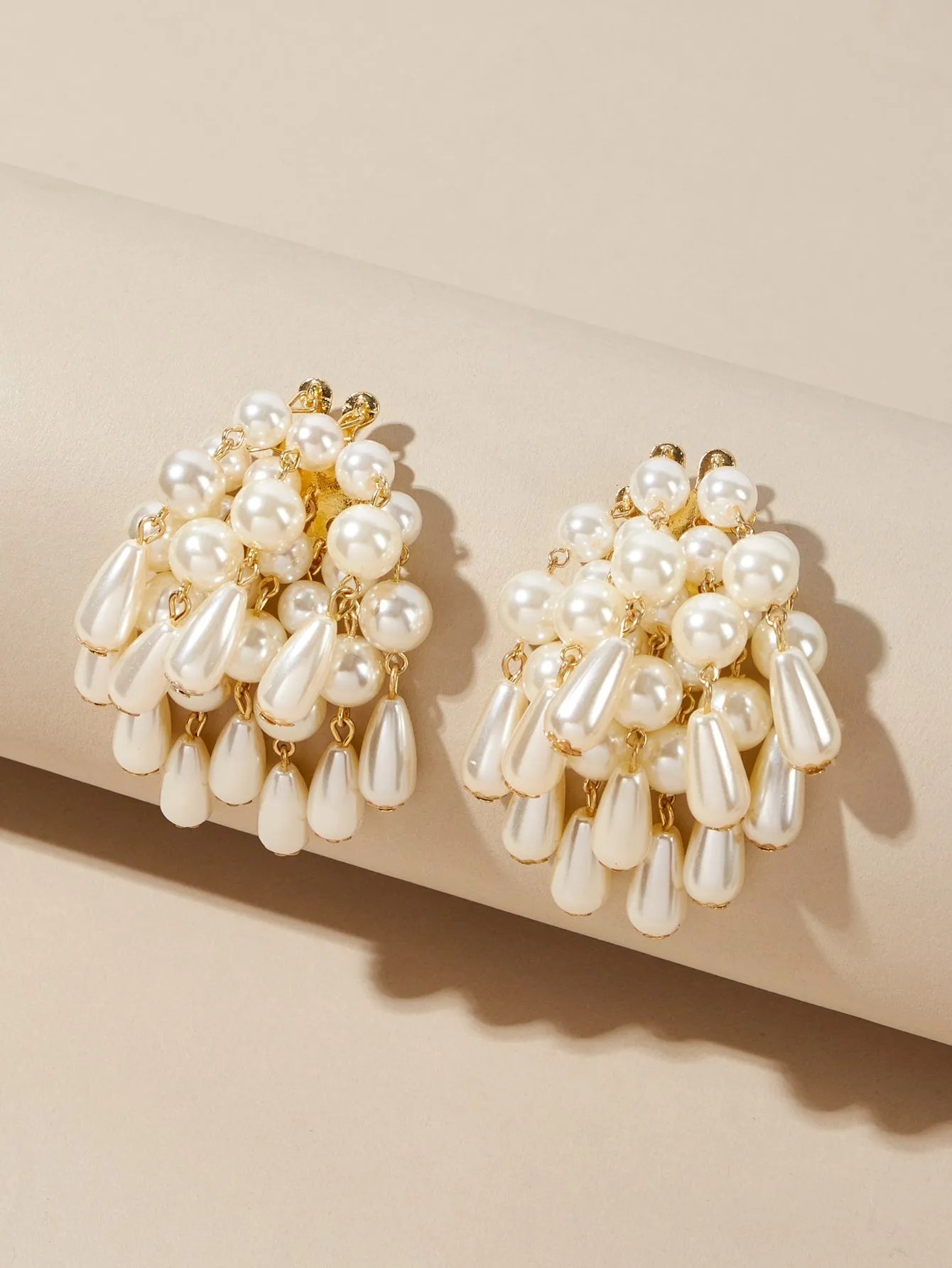 Belle Faux Pearl Beaded Tassel Drop Earrings - Gold