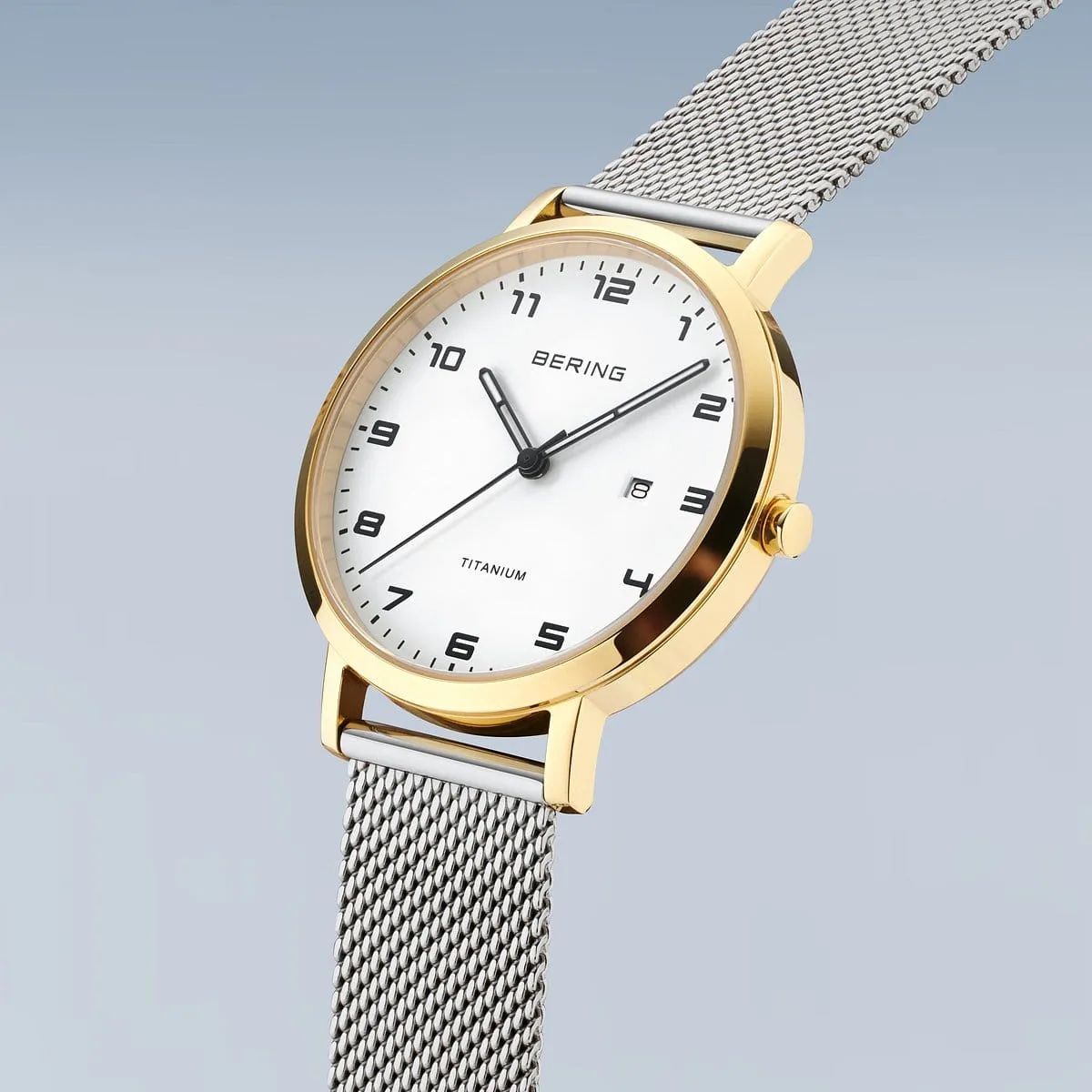 Bering Titanium Gold Case White Dial & Stainless Steel Bracelet Watch