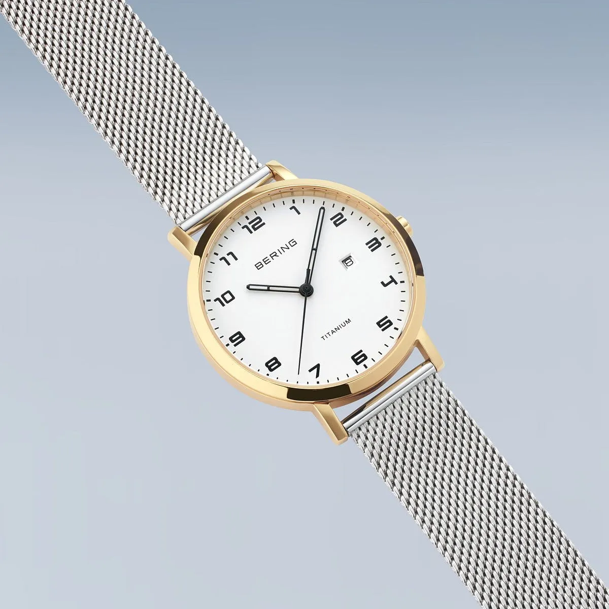 Bering Titanium Gold Case White Dial & Stainless Steel Bracelet Watch