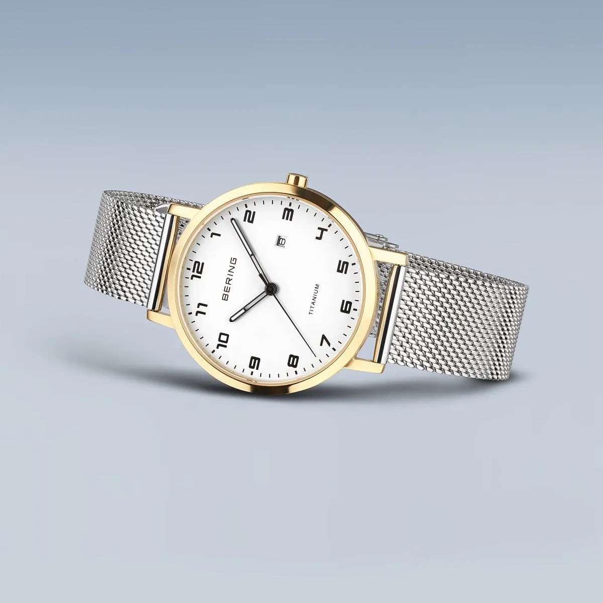 Bering Titanium Gold Case White Dial & Stainless Steel Bracelet Watch