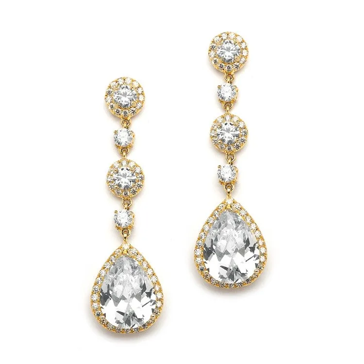 Best-Selling Gold Pear-Shaped Drop Bridal Earrings with Pave CZ