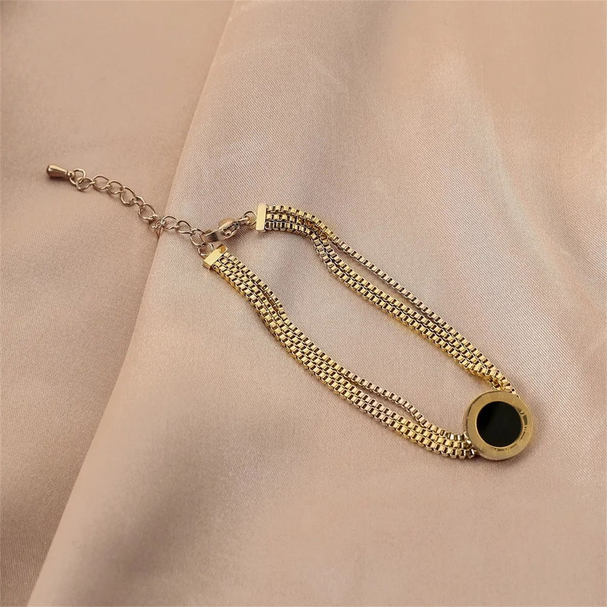 Black Acrylic & 18K Gold-Plated Roman Numeral Multi-Strand Bracelet