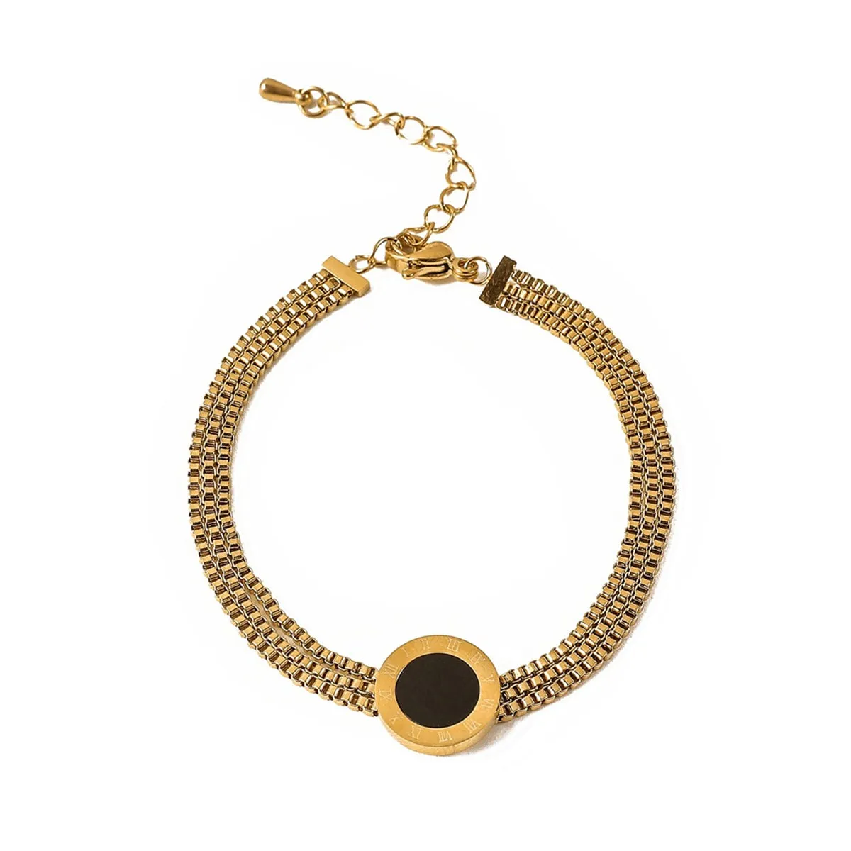 Black Acrylic & 18K Gold-Plated Roman Numeral Multi-Strand Bracelet