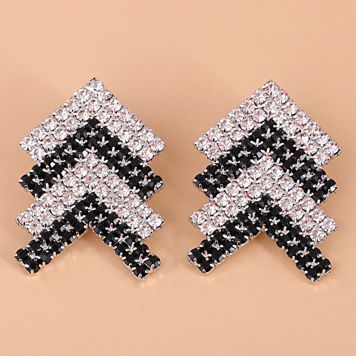 Black & White Cubic Zirconia & Silver-Plated Arrow Stud Earrings