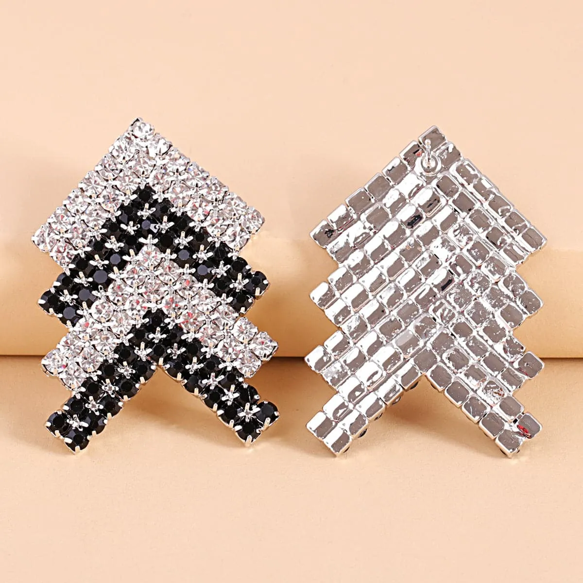Black & White Cubic Zirconia & Silver-Plated Arrow Stud Earrings