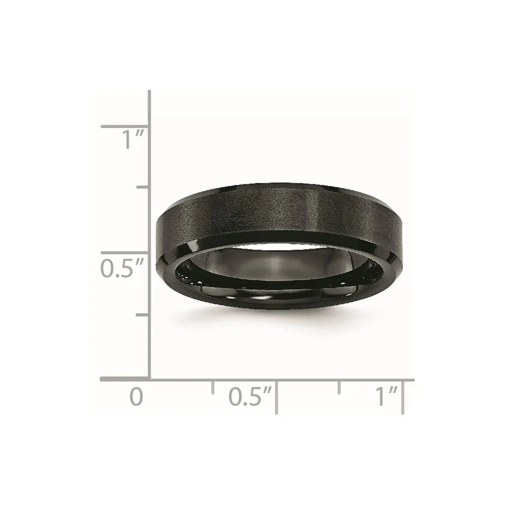 Black Ceramic Beveled Edge 6mm Brushed and Polished Band