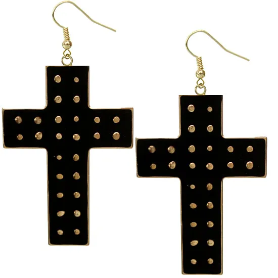 Black Dotted Cross Dangle Earrings