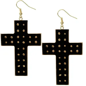 Black Dotted Cross Dangle Earrings
