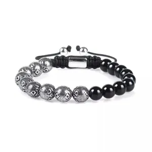 Black Onyx & Silver Beads Bracelet