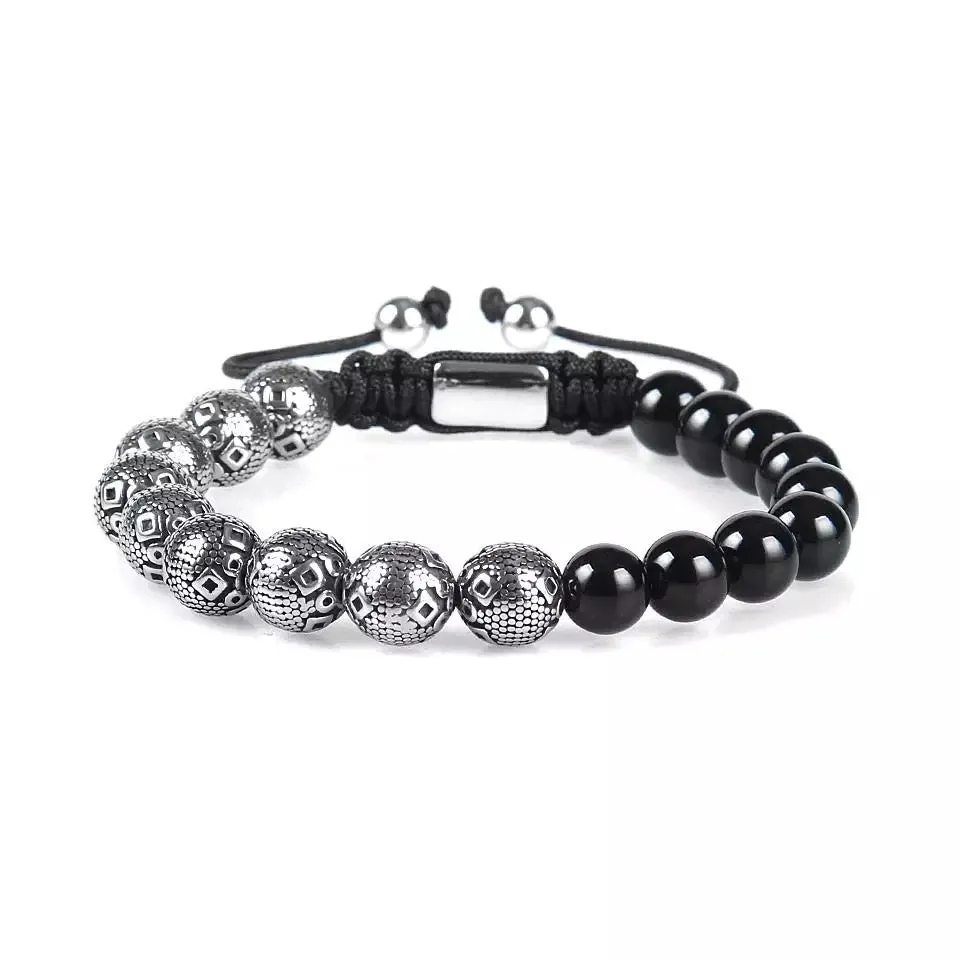 Black Onyx & Silver Beads Bracelet