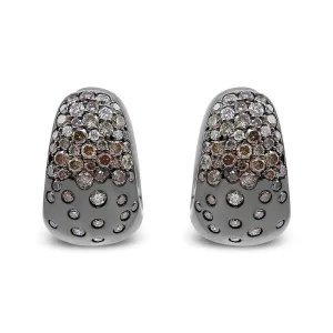 Black Rhodium over 18K White Gold 2 1/4 Cttw Prong and Bezel Set White and Brown Diamond Huggy Hoop Earring (F-G/Brown Color, VS1-VS2 Clarity)
