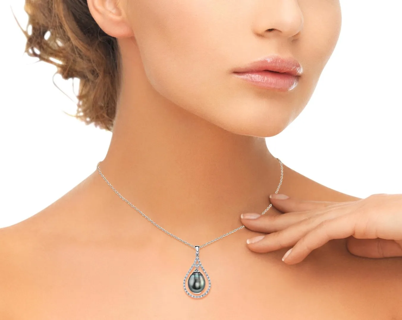 Black Tahitian Drop-Shape Pearl & Diamond Diadem Pendant