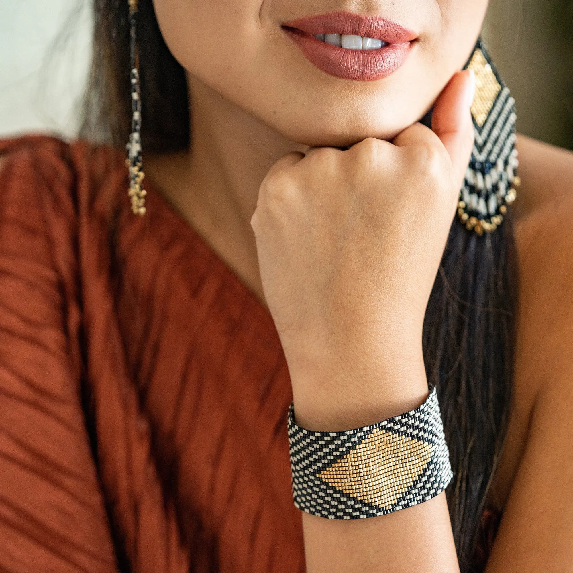 Black White Gold Diamond Luxe Stretch Bracelet