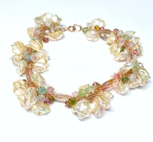 Blush Keishi Pearl Cluster Bracelet with Tourmaline and Rose Gold