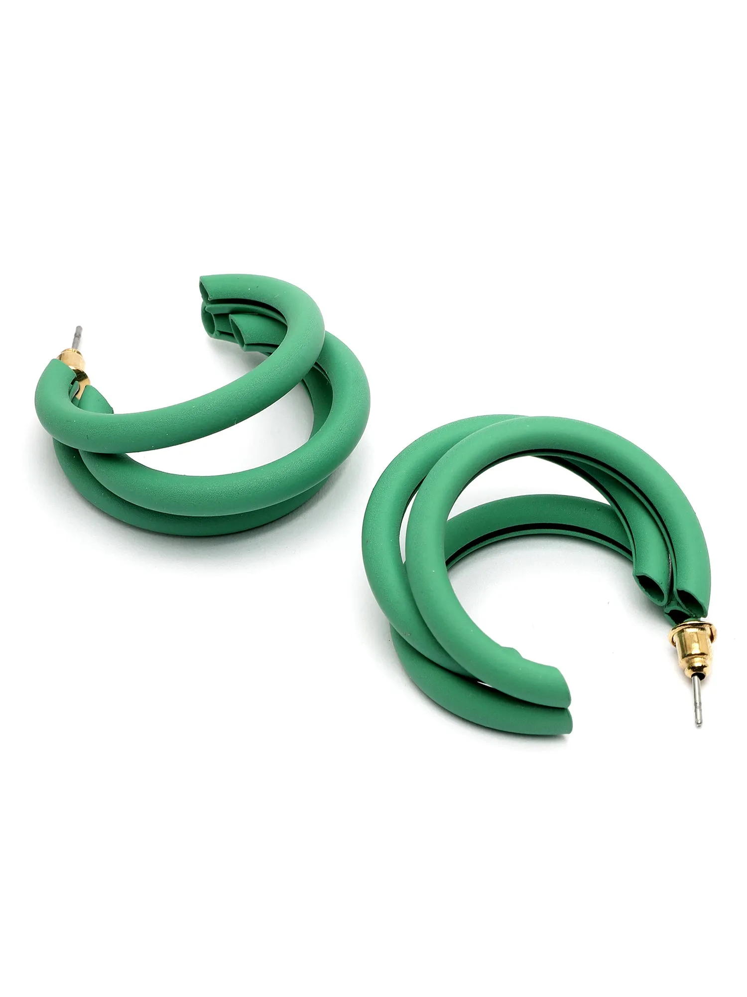 Bohey by KARATCART Matte Finish Green Half Hoop Earrings