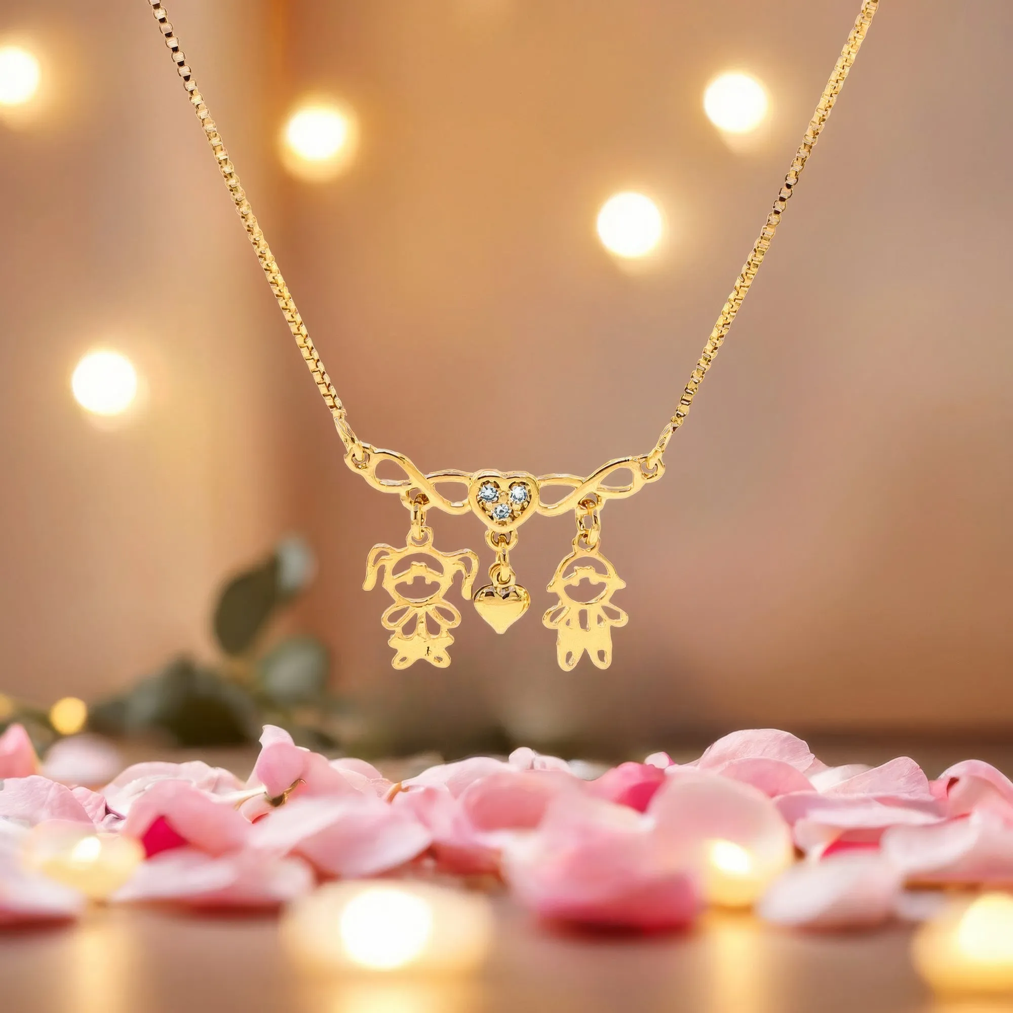 Boy and Girl Children Pendant Hearth Necklace for Mothers Day