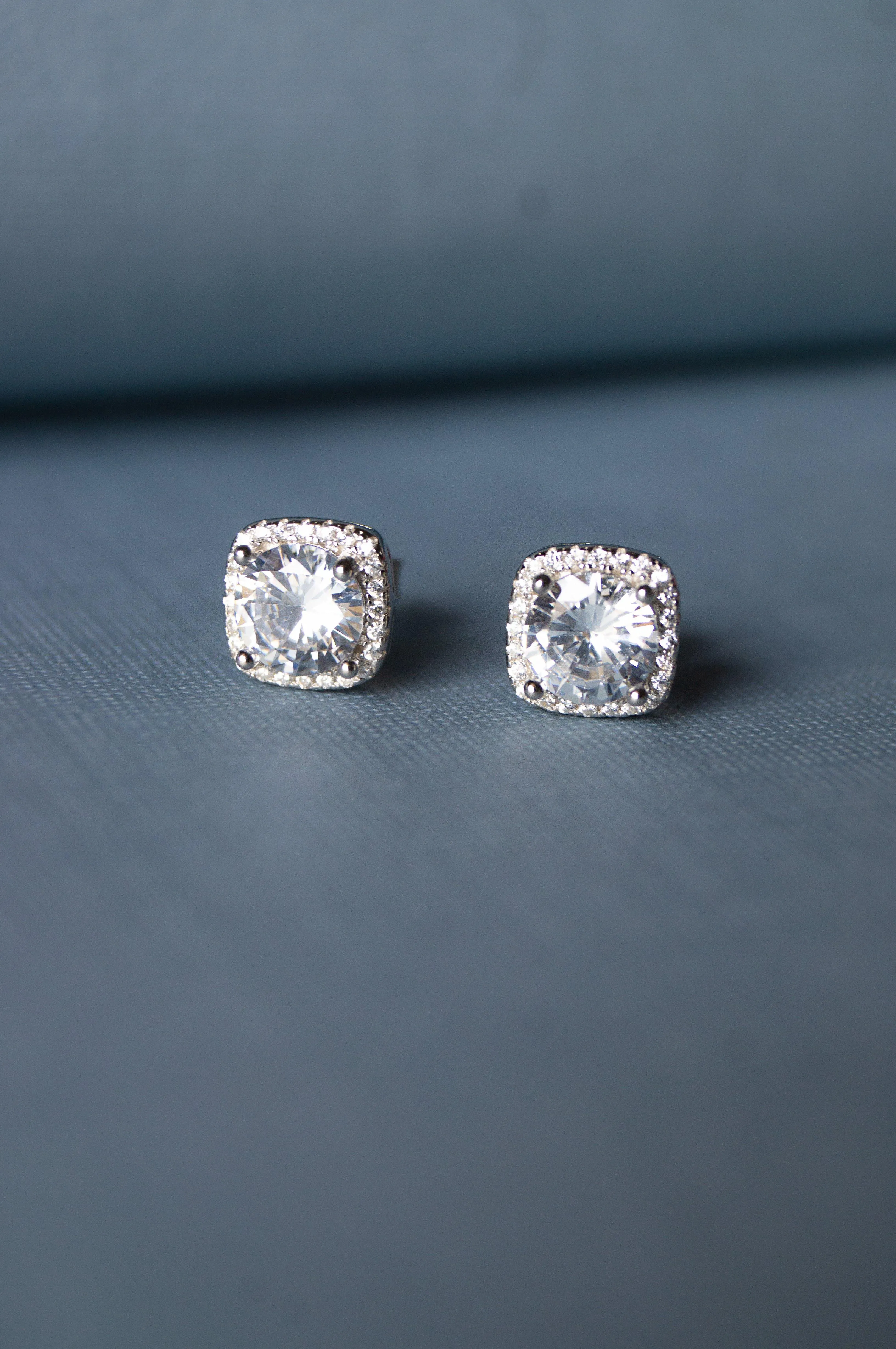Brilliant Square Solitaire Sparkle Sterling Silver Earrings