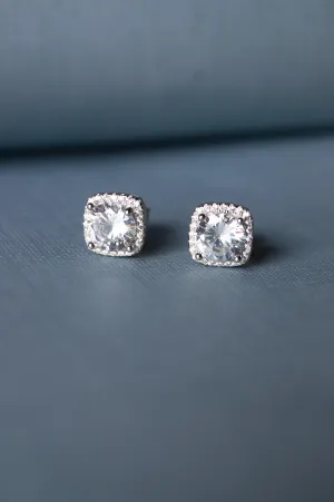 Brilliant Square Solitaire Sparkle Sterling Silver Earrings