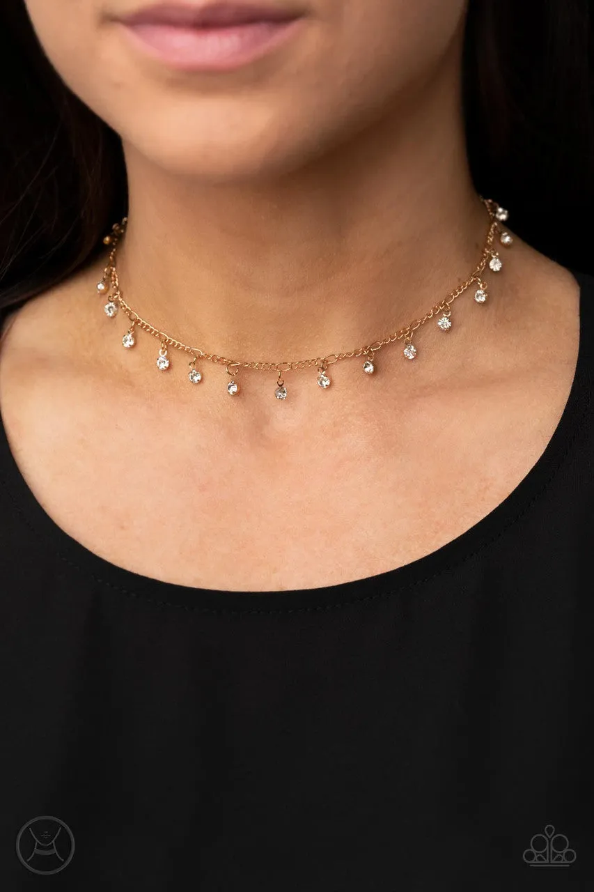 Bringing SPARKLE Back - Gold - White Rhinestone Dainty Paparazzi Choker Necklace