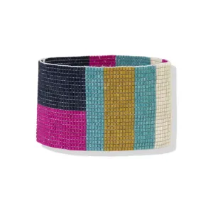 Brooklyn Magenta Navy Ivory Color Block Luxe Stretch Bracelet 1.5"