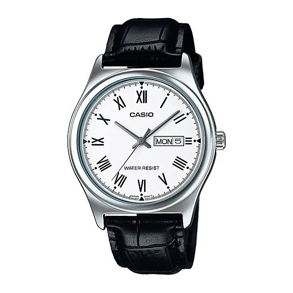 Casio Black Leather Strap White Dial Quartz Watch for Gents - MTP-V006L-7BUDF