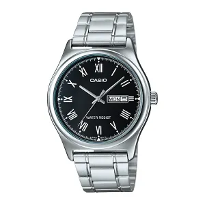 Casio Silver Stainless Steel Black Dial Quartz Watch for Gents - MTP-V006D-1BUDF